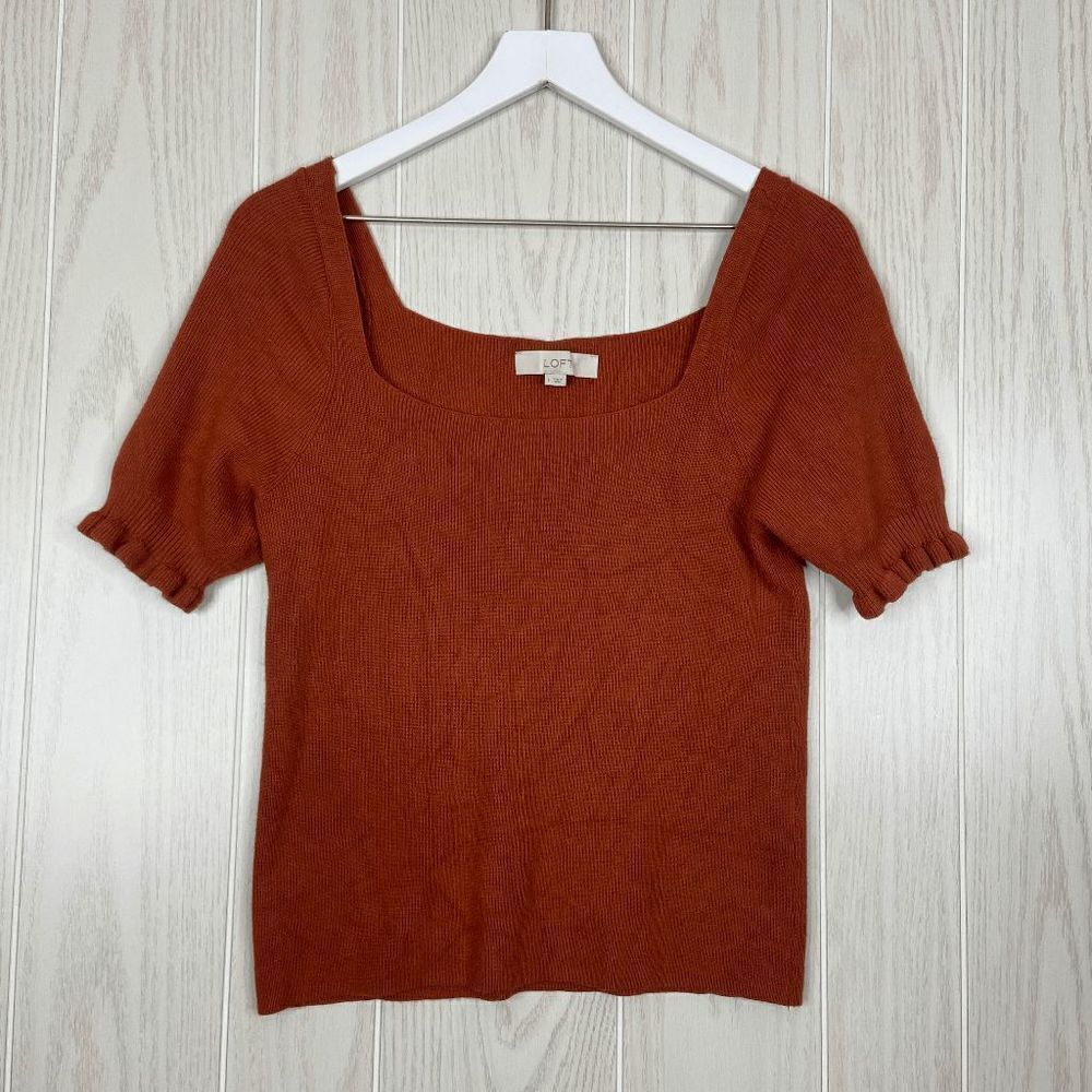 Loft Women's Square Neck Sweater Orange Rust Size Large